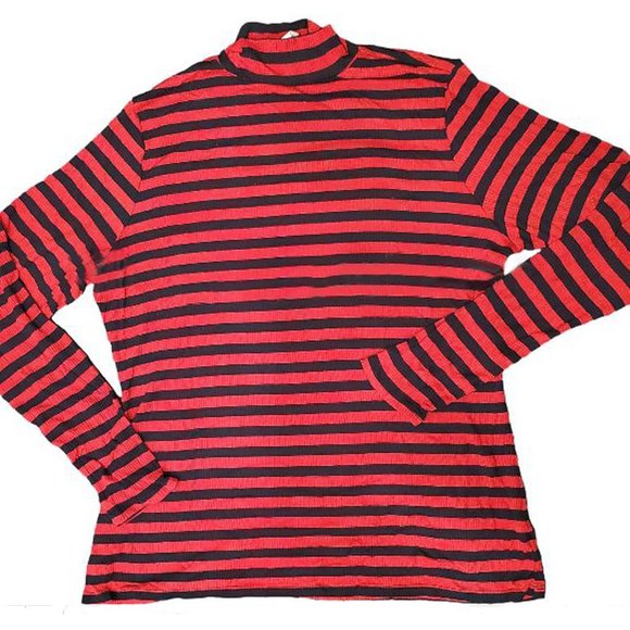 Arizona Long-Sleeve Mockneck Ribbed Red Black Stripe T Juniors Plus Size 2X - Picture 4 of 5